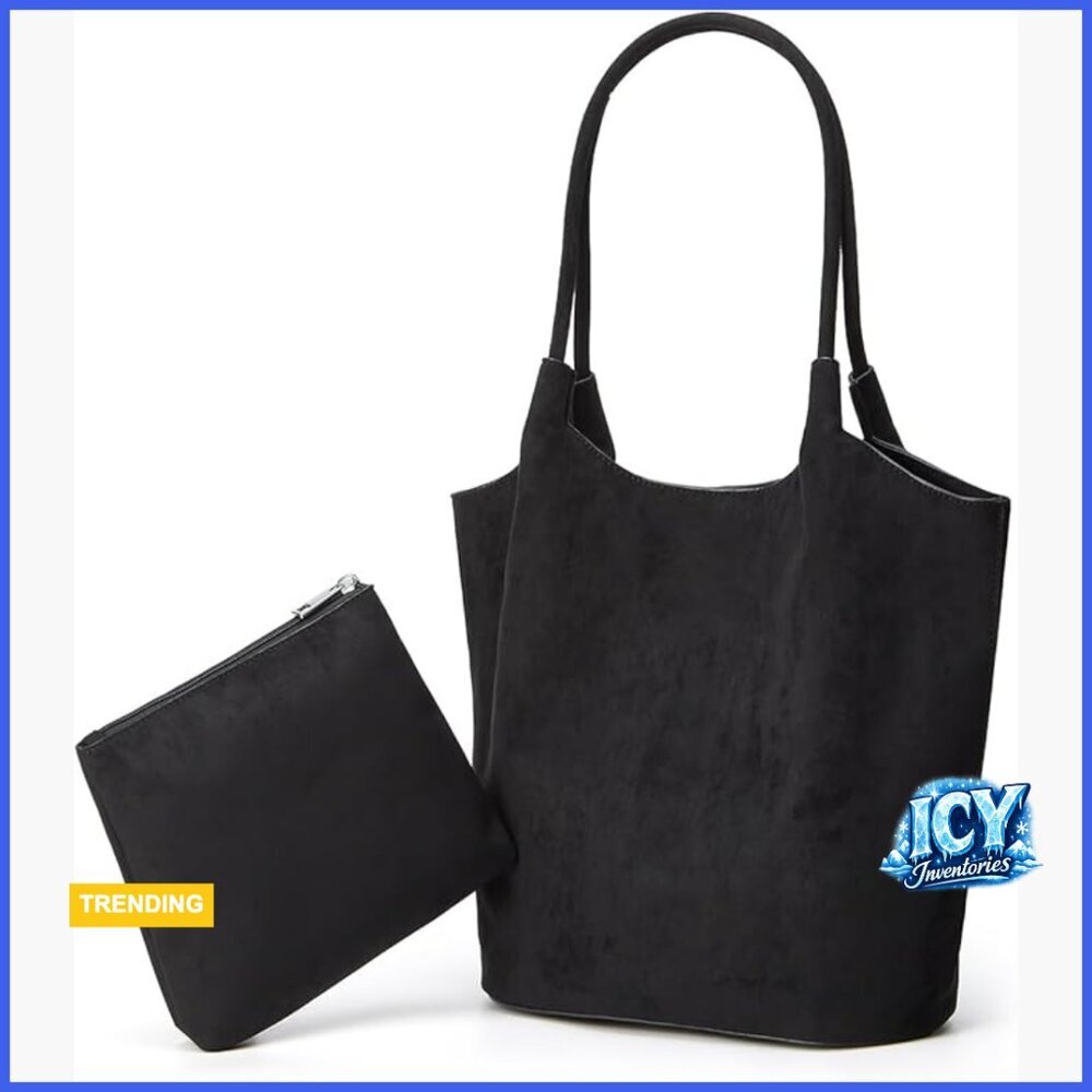 Vintage Faux Suede Shoulder Bag Large Bucket Tote Purse Casual Commuter Handbag